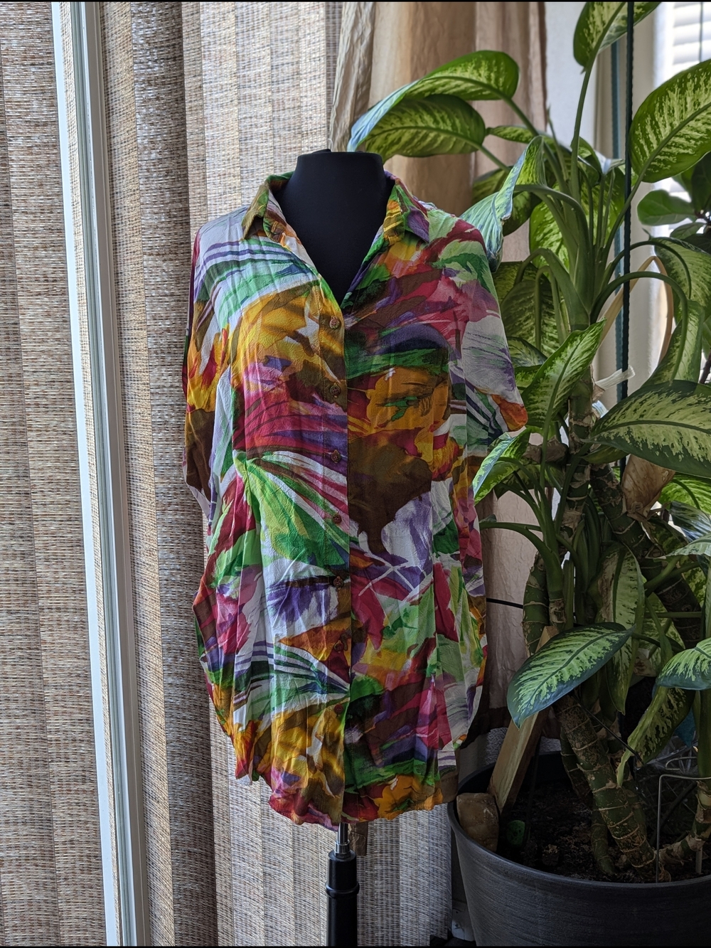 Jams World 50 Years Multicolor High To Low Button Down Floral Collared Top Large